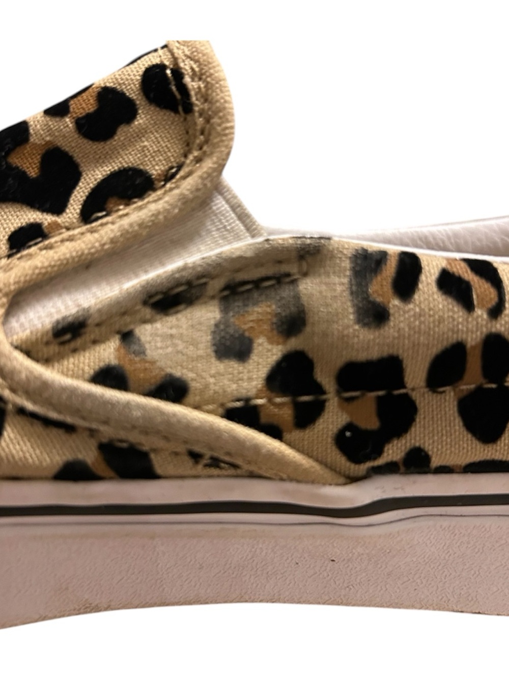 Vans UniSex Slip On Leopard Print Canvas Shoes - Tan/Black Size W-10.5 M-9 - Picture 7 of 8